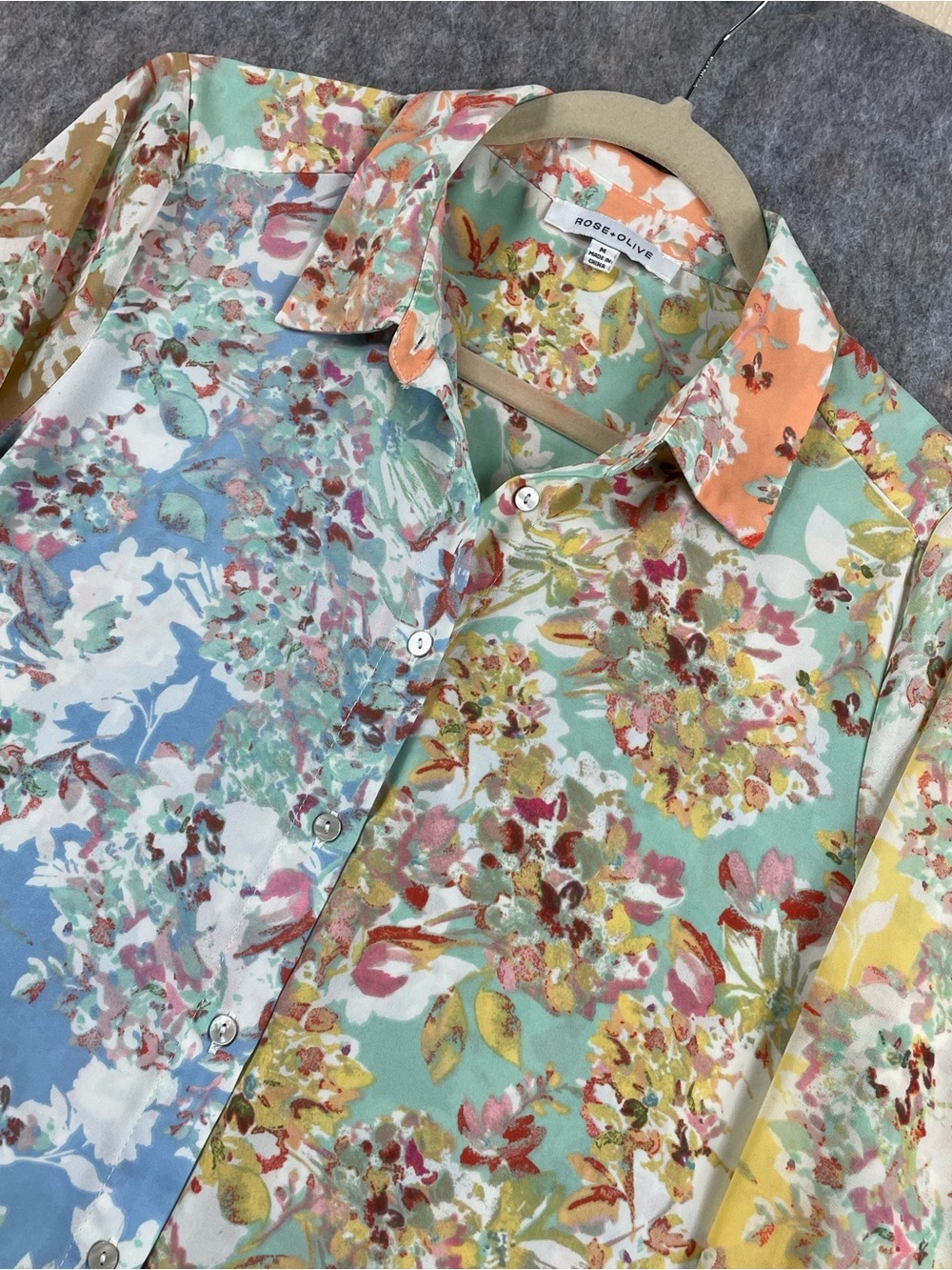 Rose + Olive Floral Print Elegant Feminine Romantic Stylish Boho Sheer Blouse M